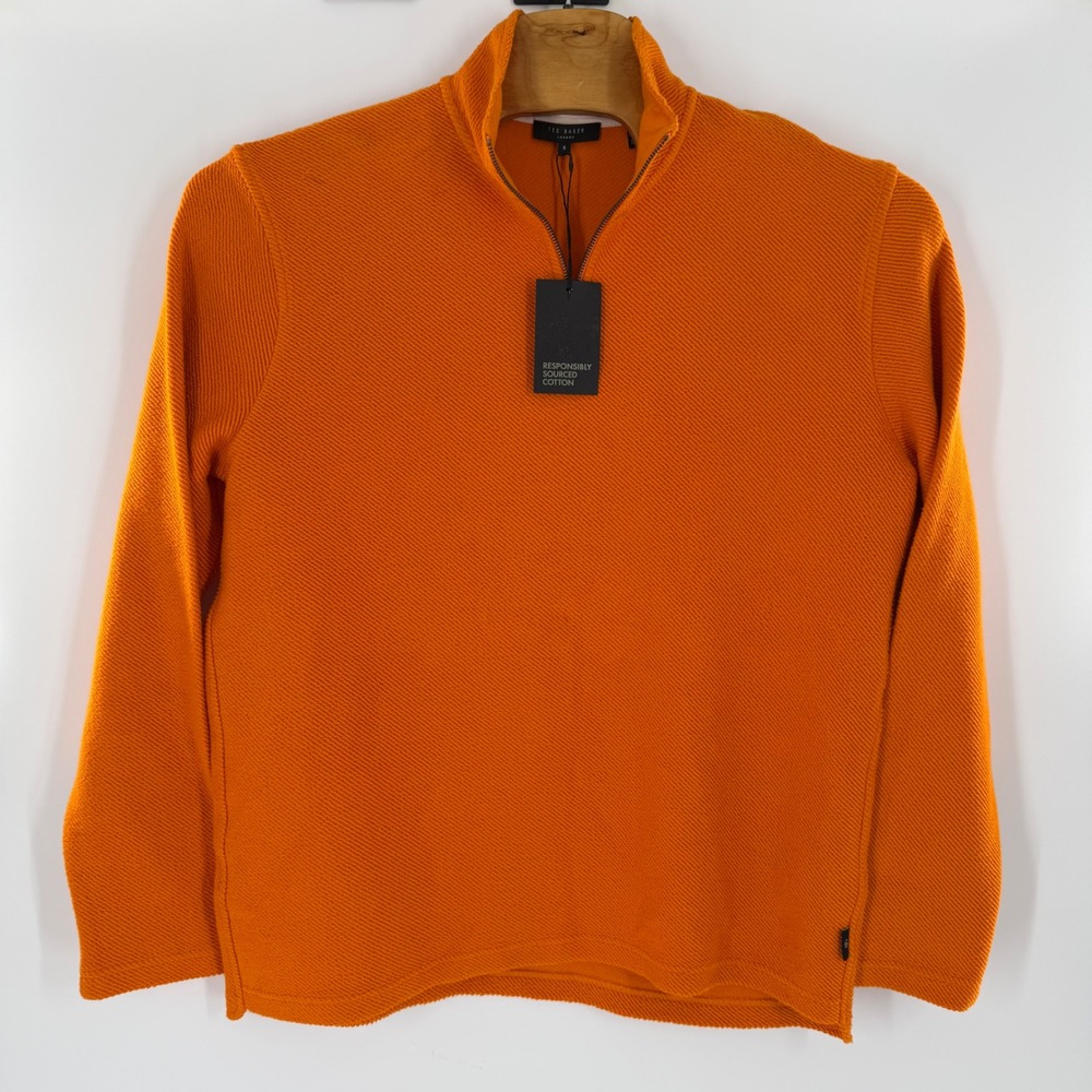 Ted Baker London Millom Orange Cotton Quarter Zip Pullover Sweater Mens 5 XL